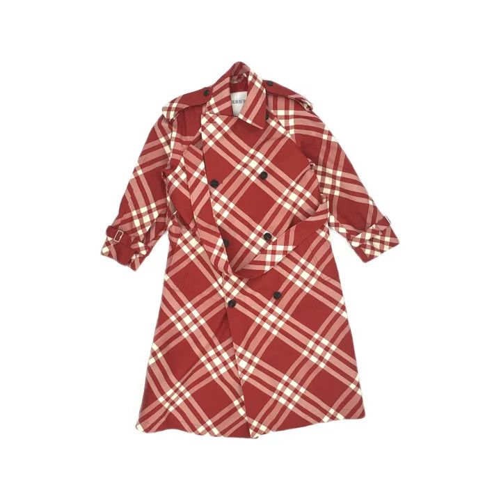 Burberry Burberry Red Plaid Double-Breasted Trench Coat 0079 Size S / US 4 / IT 40 - 2 Thumbnail