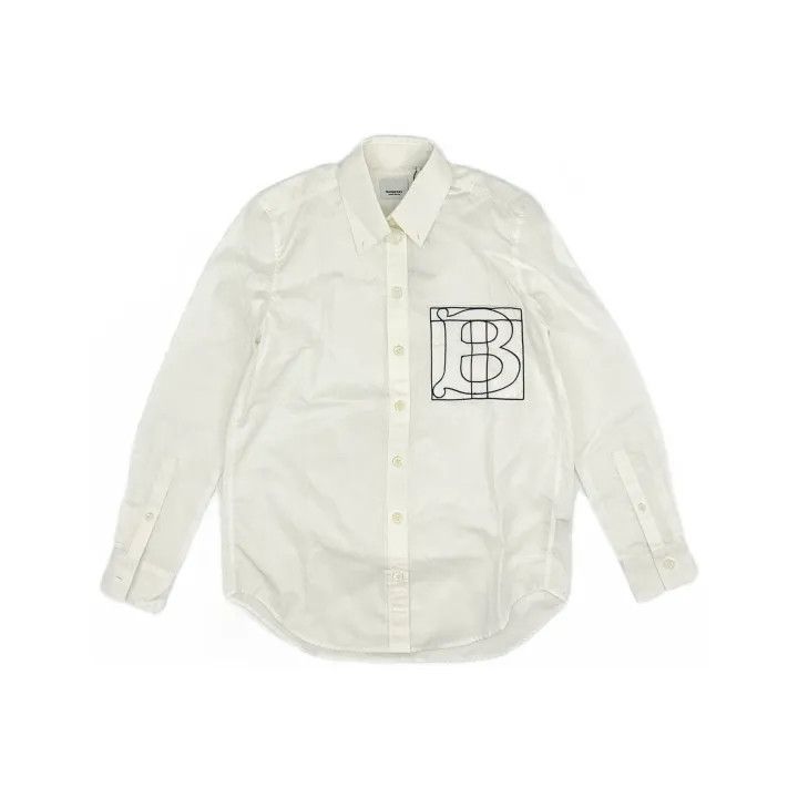 Burberry Burberry White Logo Print Long Sleeve Shirt 0079 Size S / US 4 / IT 40 - 2 Thumbnail