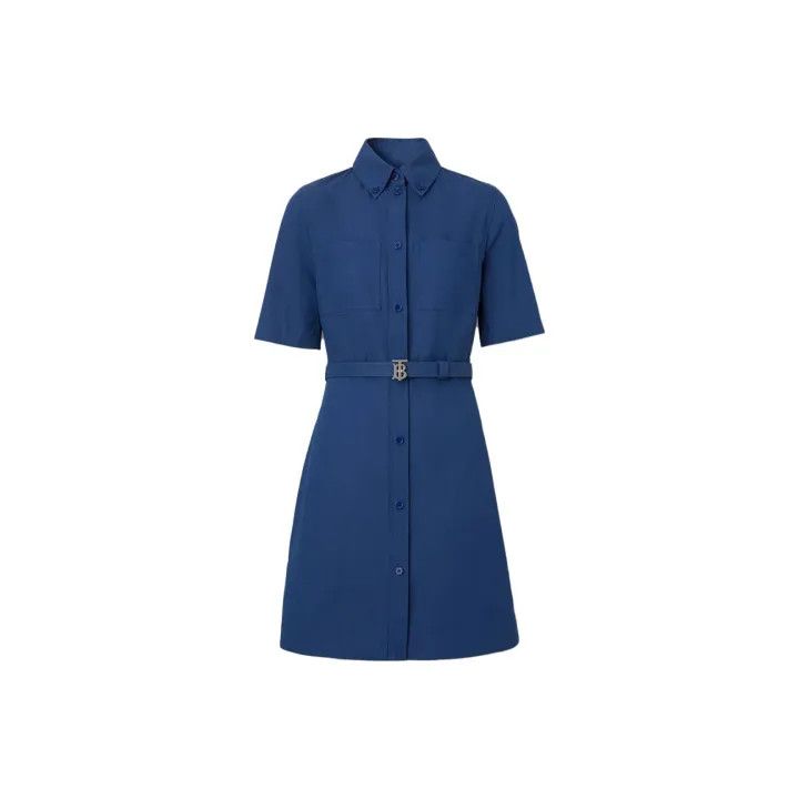 Burberry Burberry Short Sleeve Belted Dress in Navy 0079 Size S / US 4 / IT 40 - 2 Thumbnail