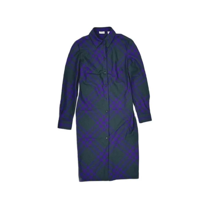 Burberry Burberry Purple Checked Long Sleeve Dress 0079 Size M / US 6-8 / IT 42-44 - 2 Thumbnail