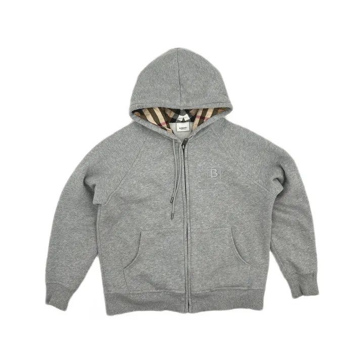 Burberry Burberry Gray Logo Embroidered Zip Hoodie 0079 Size L / US 10 / IT 46 - 2 Thumbnail
