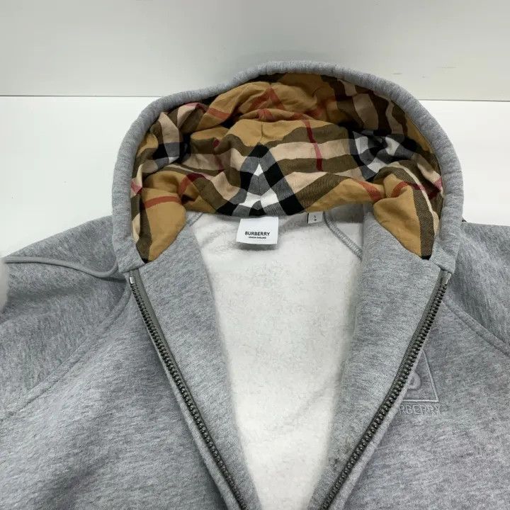 Burberry Burberry Gray Logo Embroidered Zip Hoodie 0079 Size L / US 10 / IT 46 - 6 Thumbnail