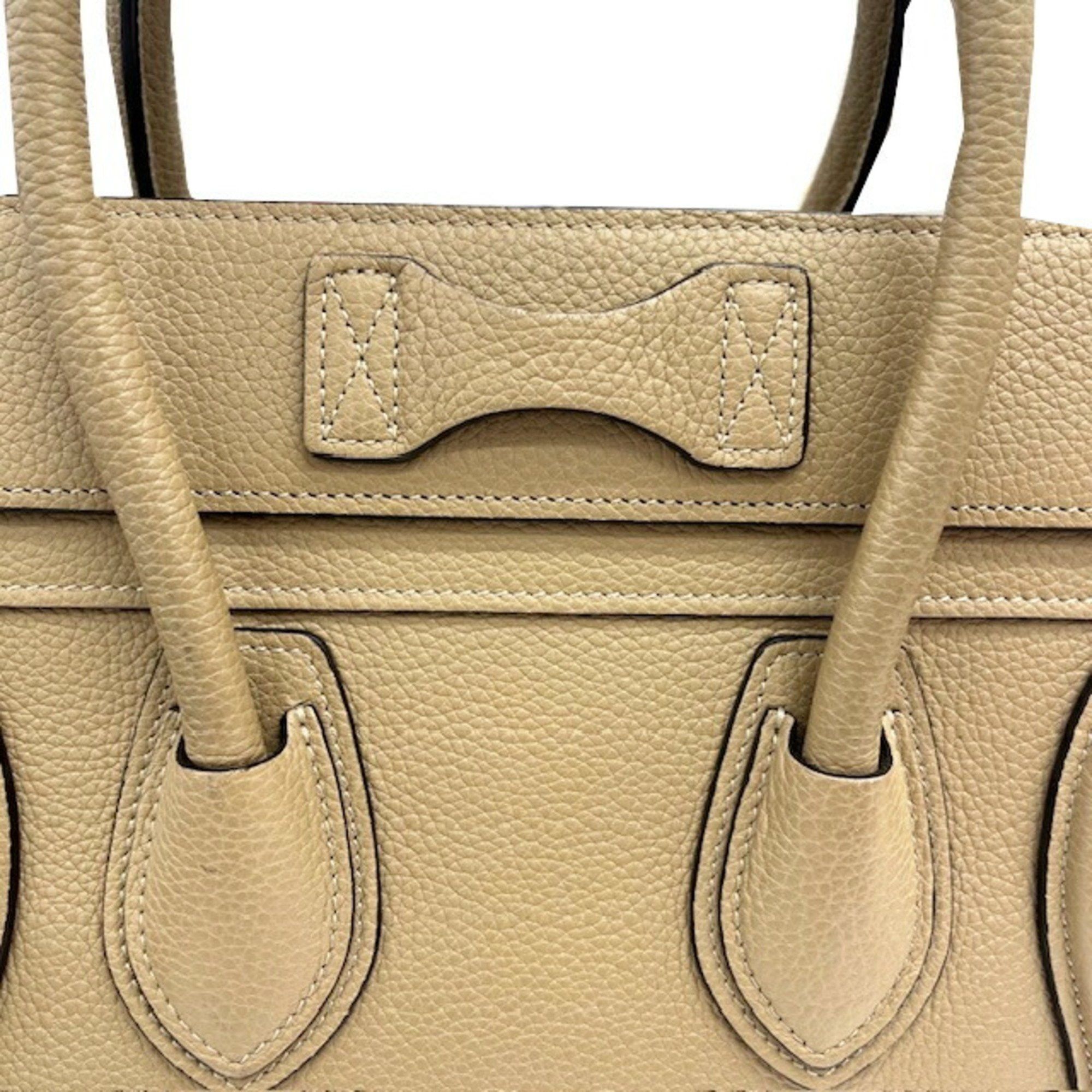 Celine CELINE Luggage Micro Shopper Leather Greige Handbag Tote Bag Women's Size ONE SIZE - 14 Thumbnail