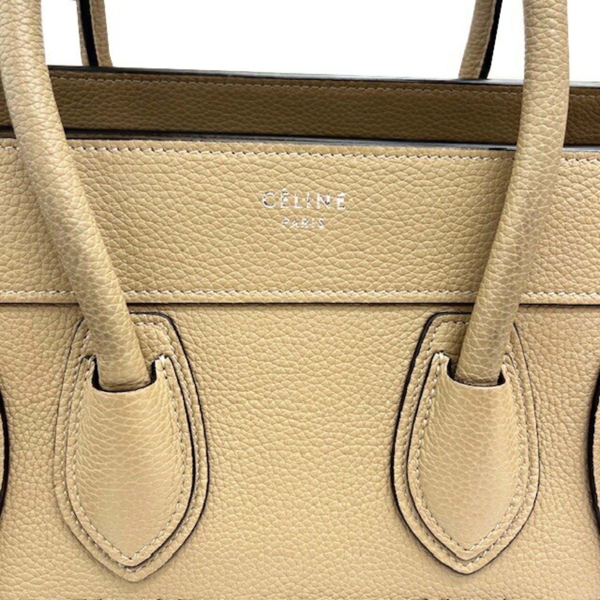 Celine CELINE Luggage Micro Shopper Leather Greige Handbag Tote Bag Women's Size ONE SIZE - 13 Thumbnail