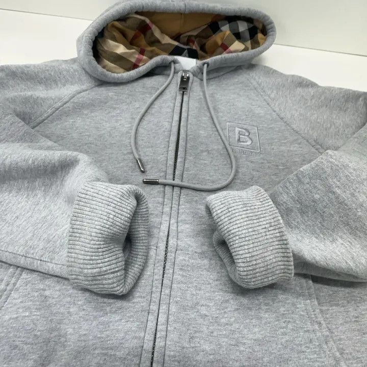 Burberry Burberry Gray Logo Embroidered Zip-Up Hoodie 0079 Size M / US 6-8 / IT 42-44 - 9 Thumbnail