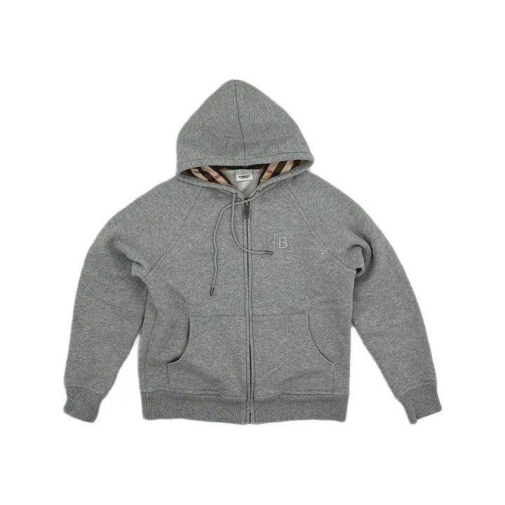 Burberry Burberry Gray Logo Embroidered Zip-Up Hoodie 0079 Size M / US 6-8 / IT 42-44 - 2 Thumbnail