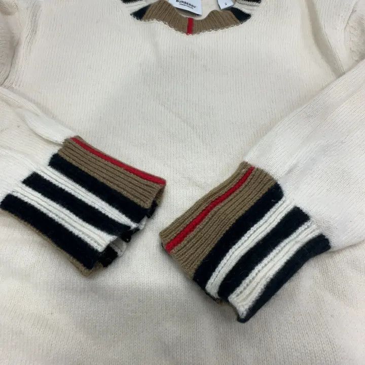 Burberry Burberry White Logo Striped Knit Sweater 0079 Size S / US 4 / IT 40 - 14 Thumbnail