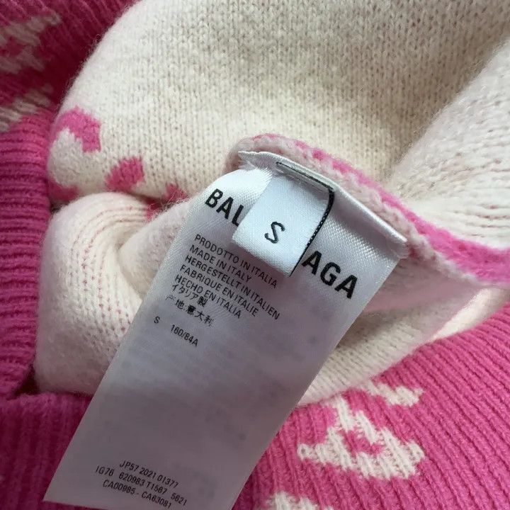 Balenciaga Balenciaga Pink Allover Logo Wool Sweater for Women 0079 Size S / US 4 / IT 40 - 3 Thumbnail