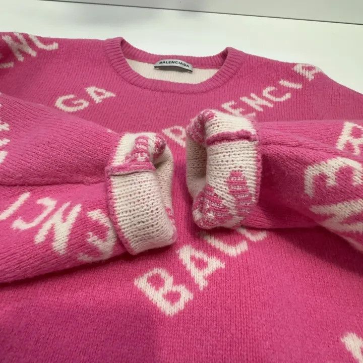Balenciaga Balenciaga Pink Allover Logo Wool Sweater for Women 0079 Size S / US 4 / IT 40 - 7 Thumbnail