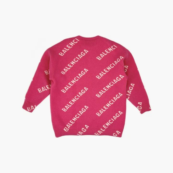 Balenciaga Pink Allover Logo Wool Sweater for Women 0079