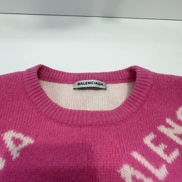 Balenciaga Balenciaga Pink Allover Logo Wool Sweater for Women 0079 Size S / US 4 / IT 40 - 5 Thumbnail