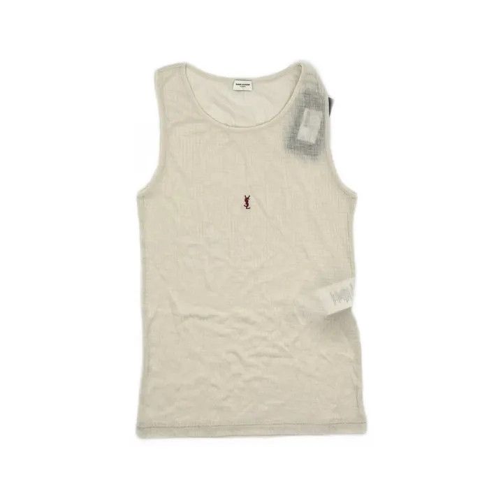 Saint Laurent Paris Saint Laurent Beige Logo Embroidered Tank Top 0079 Size M / US 6-8 / IT 42-44 - 2 Thumbnail