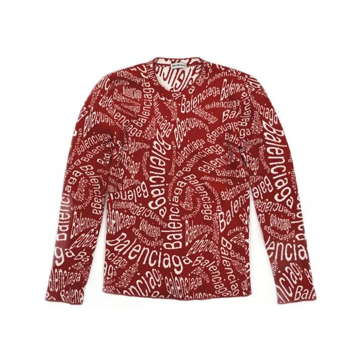 Balenciaga Balenciaga Red Logo Long Sleeve Sweatshirt 0079 Size S / US 4 / IT 40 - 2 Thumbnail