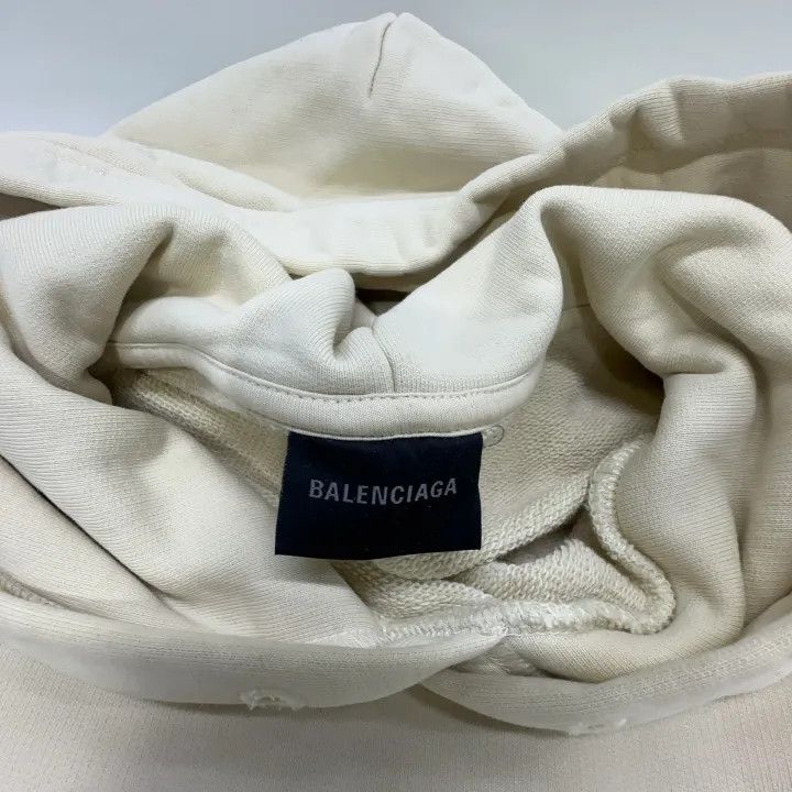 Balenciaga Balenciaga Ivory Logo Embroidered Long Sleeve Hoodie 0079 Size S / US 4 / IT 40 - 4 Thumbnail