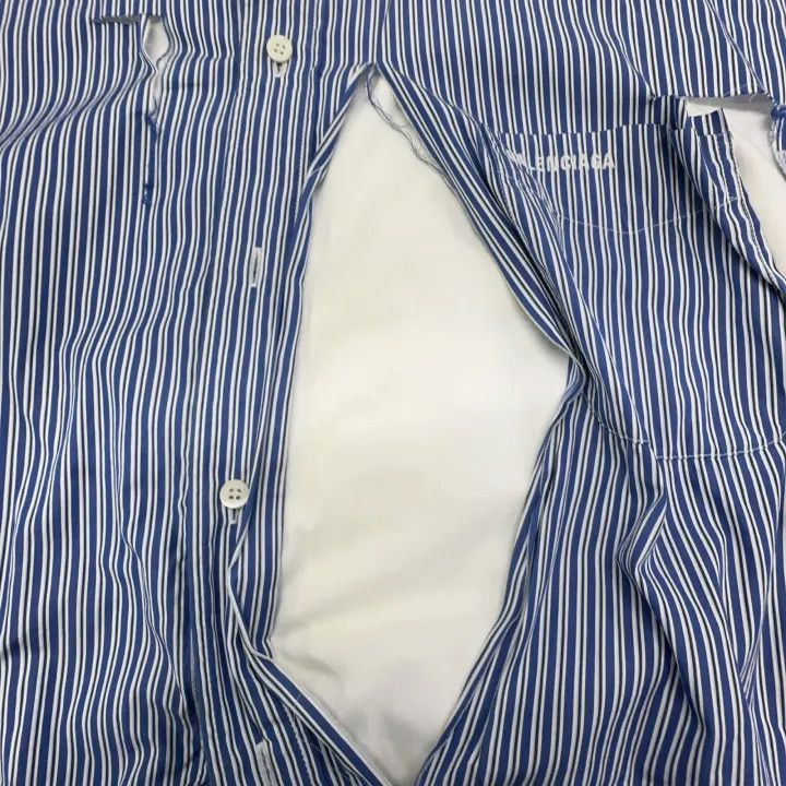 Balenciaga Balenciaga Blue Striped Destruction Shirt 0079 Size S / US 4 / IT 40 - 11 Thumbnail