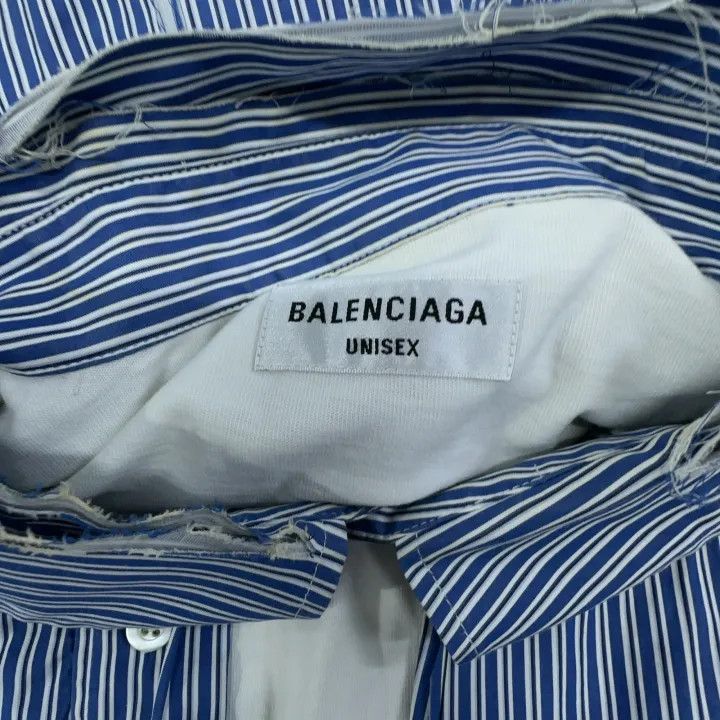 Balenciaga Balenciaga Blue Striped Destruction Shirt 0079 Size S / US 4 / IT 40 - 4 Thumbnail