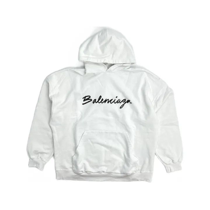 Balenciaga Balenciaga White Logo Hoodie for Women 0079 Size L / US 10 / IT 46 - 2 Thumbnail