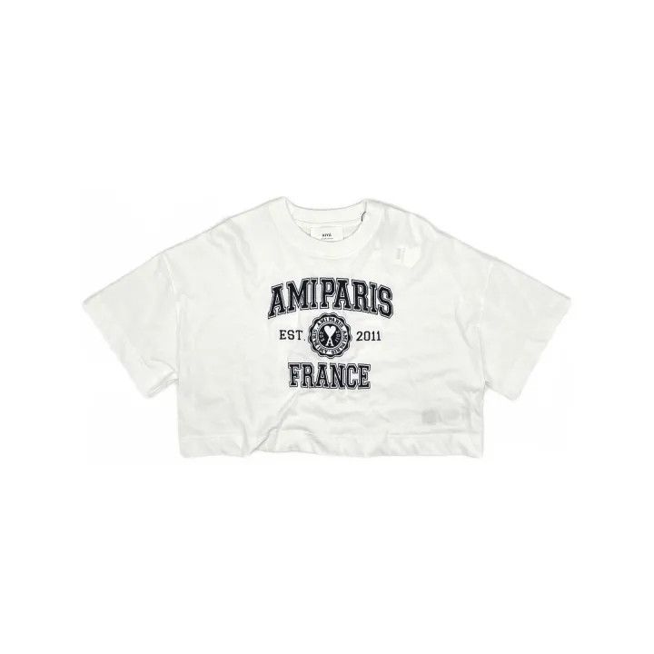 AMI AMIPARIS Letter Logo Short Sleeve Crop T-shirt 0079 Size L / US 10 / IT 46 - 2 Thumbnail