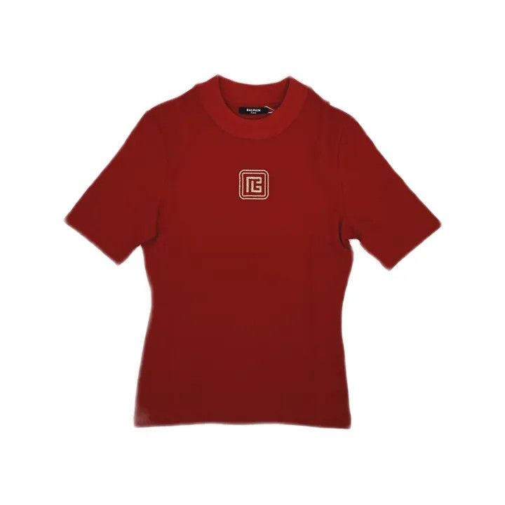 Balmain Balmain Red Logo Short Sleeve T-Shirt for Women 0079 Size S / US 4 / IT 40 - 2 Thumbnail