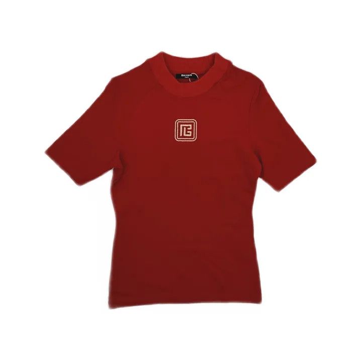 Balmain Balmain Red Logo Short Sleeve T-Shirt for Women 0079 Size S / US 4 / IT 40 - 2 Thumbnail