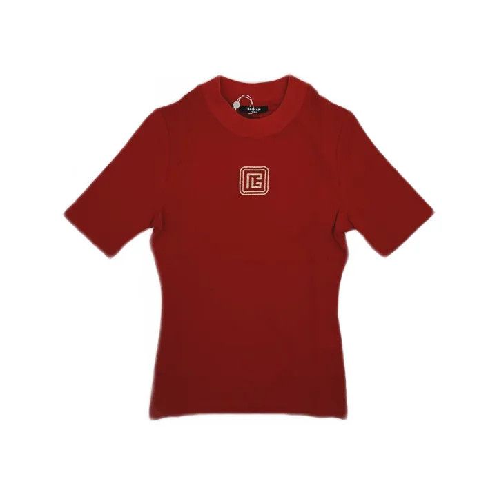 Balmain Balmain Red Logo Short Sleeve T-Shirt for Women 0079 Size S / US 4 / IT 40 - 2 Thumbnail