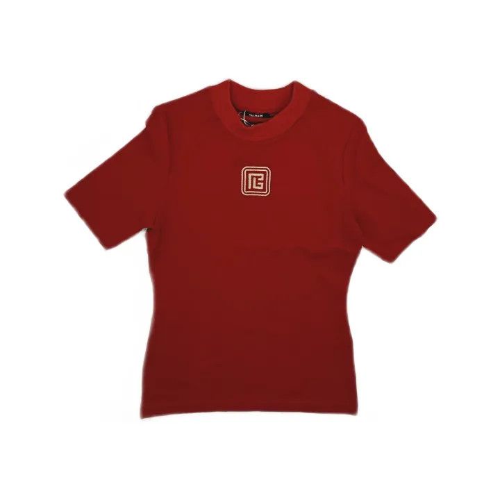 Balmain Red Logo Short Sleeve T-Shirt 0079
