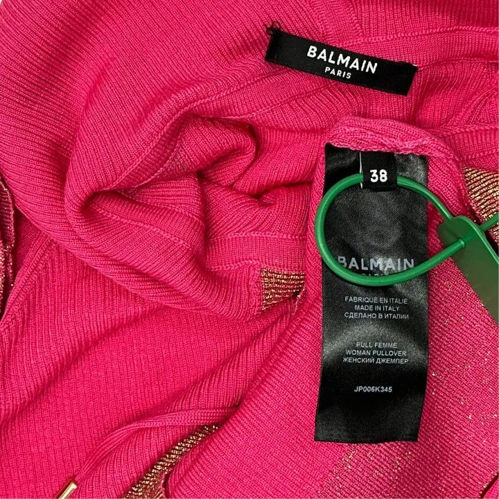 Balmain Balmain Pink Hooded Long Sleeve Knit Top 0079 Size M / US 6-8 / IT 42-44 - 3 Thumbnail