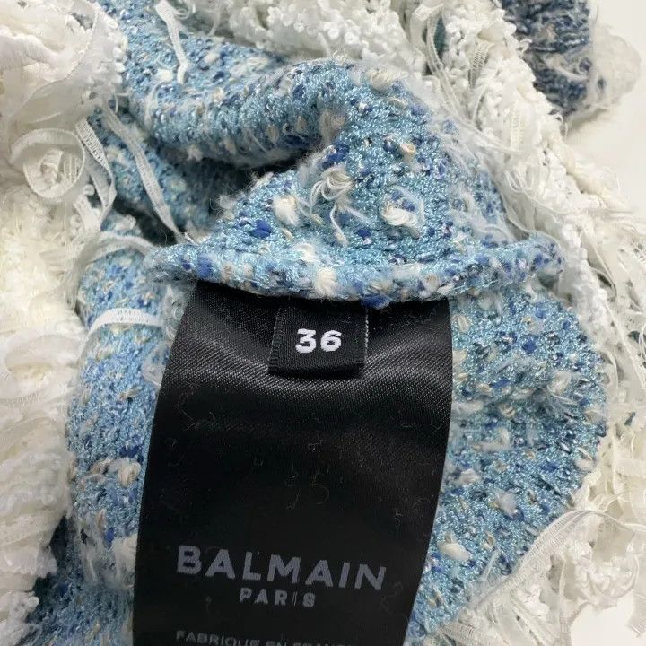 Balmain Balmain Fringed Denim Tweed Dress 0079 Size S / US 4 / IT 40 - 4 Thumbnail