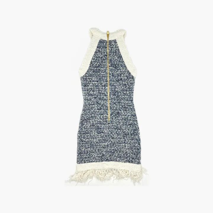 Balmain Balmain Fringed Denim Tweed Dress 0079 Size S / US 4 / IT 40 - 3 Thumbnail