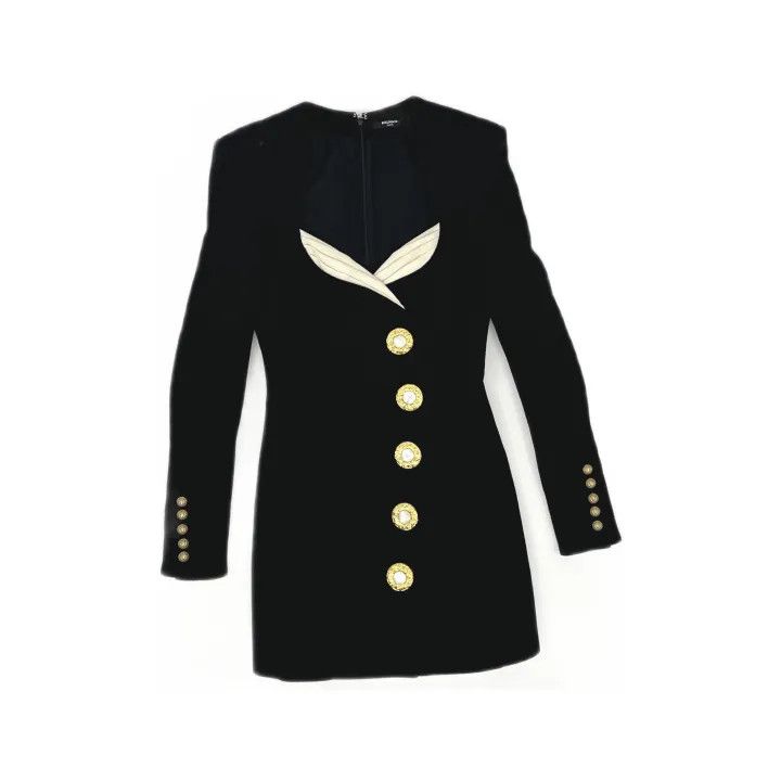 Balmain Balmain Color-Block Button Detail Long Sleeve Dress 0079 Size M / US 6-8 / IT 42-44 - 2 Thumbnail