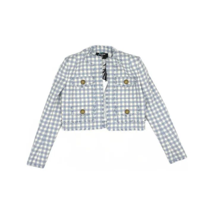 Balmain Balmain Gingham Tweed Jacket in Light Blue 0079 Size M / US 6-8 / IT 42-44 - 2 Thumbnail