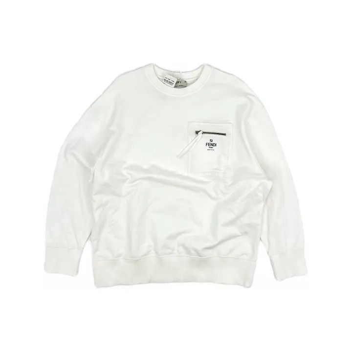 Fendi Fendi SS23 White Logo Knit Long Sleeve Sweatshirt 0079 Size L / US 10 / IT 46 - 2 Thumbnail