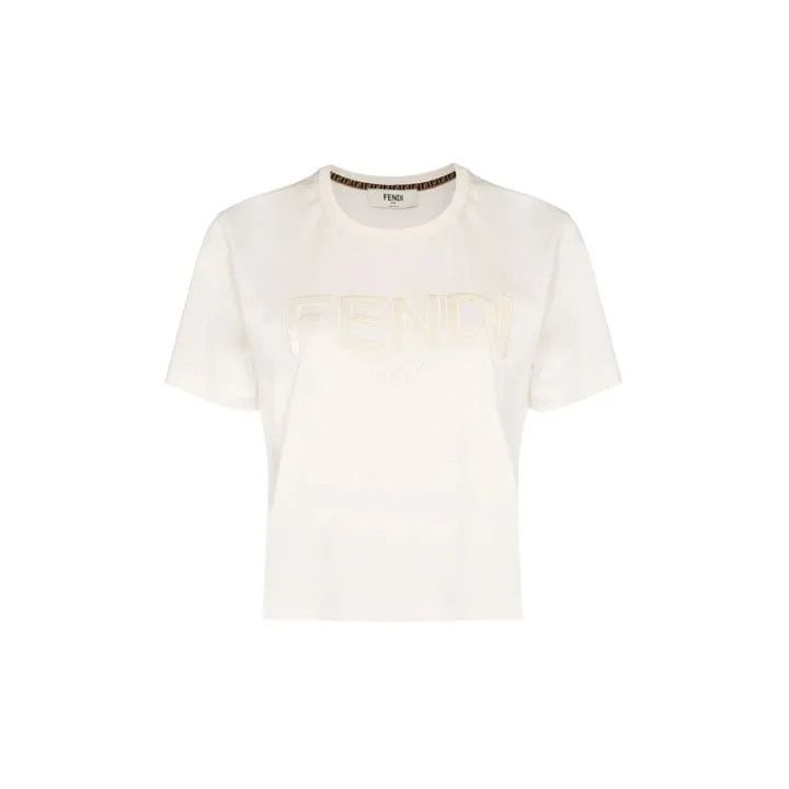 Fendi Fendi Logo Embroidered White Short Sleeve T-Shirt 0079 Size S / US 4 / IT 40 - 2 Thumbnail