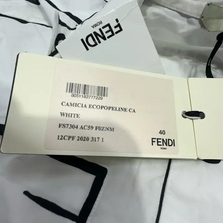 Fendi FENDI Long Sleeve Shirt in White with Print 0079 Size M / US 6-8 / IT 42-44 - 4 Thumbnail