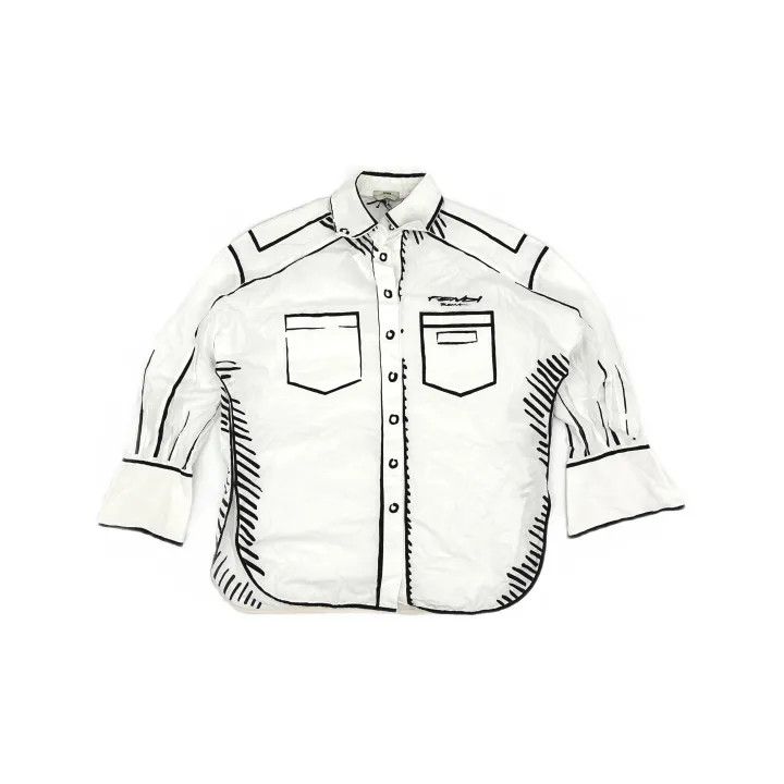 Fendi FENDI Long Sleeve Shirt in White with Print 0079 Size M / US 6-8 / IT 42-44 - 2 Thumbnail