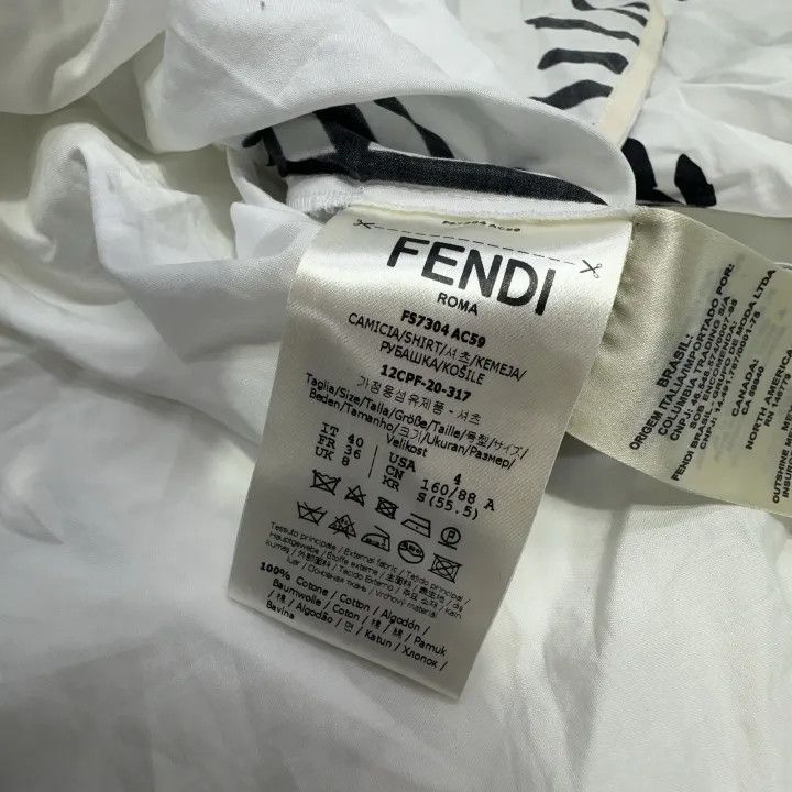 Fendi FENDI Long Sleeve Shirt in White with Print 0079 Size M / US 6-8 / IT 42-44 - 7 Thumbnail
