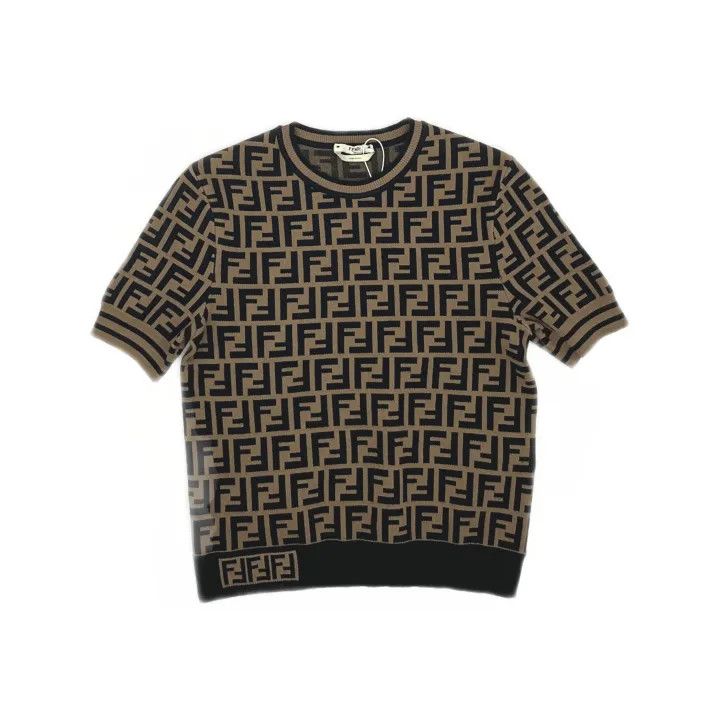 Fendi Fendi Brown Letter Pattern Short Sleeve Knit Top 0079 Size M / US 6-8 / IT 42-44 - 2 Thumbnail