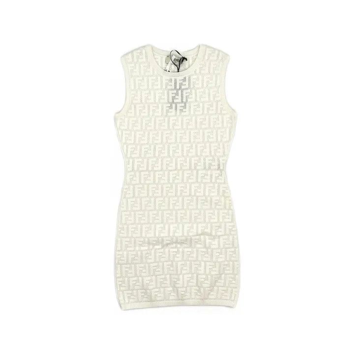 Fendi Fendi White Sleeveless Knit Dress with Logo 0079 Size S / US 4 / IT 40 - 2 Thumbnail