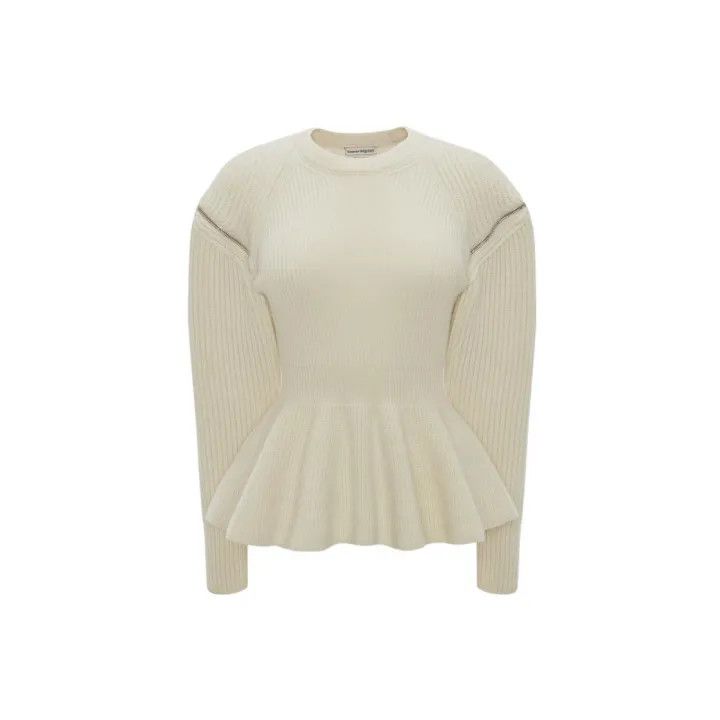 Alexander McQueen Alexander McQueen White Peplum Sweater for Women 0079 Size M / US 6-8 / IT 42-44 - 2 Thumbnail