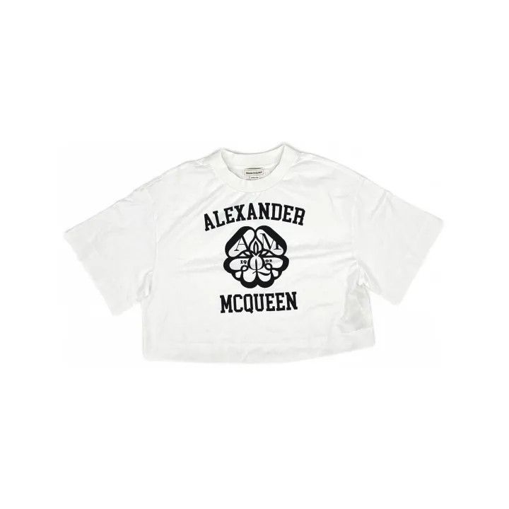 Alexander McQueen Alexander McQueen White Cropped Graphic T-Shirt 0079 Size M / US 6-8 / IT 42-44 - 2 Thumbnail