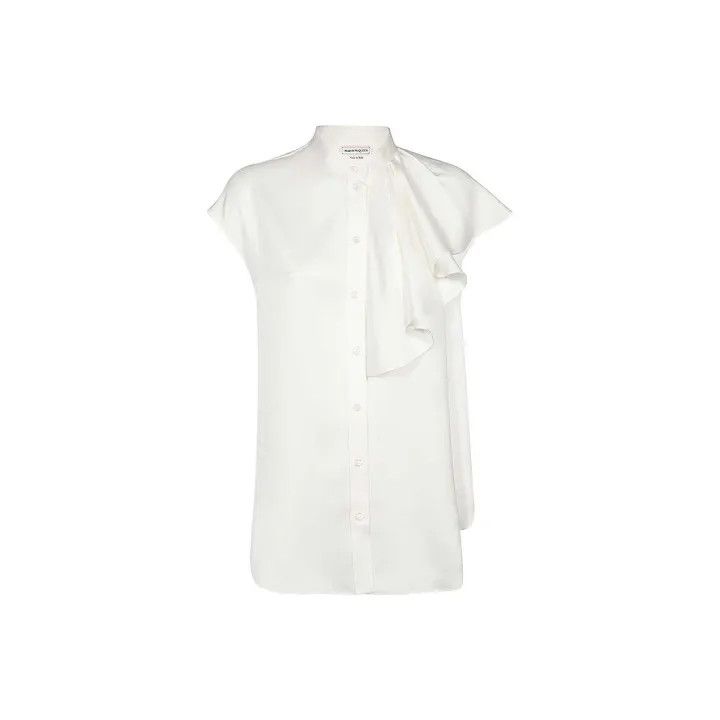 Alexander McQueen Alexander McQueen White Sleeveless Ruched Shirt 0079 Size S / US 4 / IT 40 - 2 Thumbnail