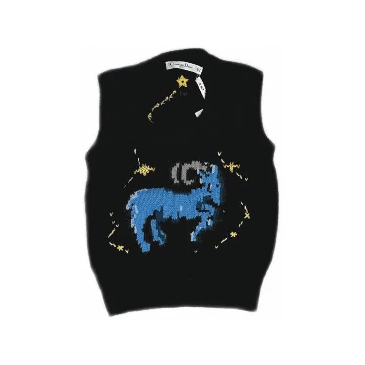 Dior Dior Black Knitted Zodiac Pattern Vest 0079 Size S / US 4 / IT 40 - 2 Thumbnail