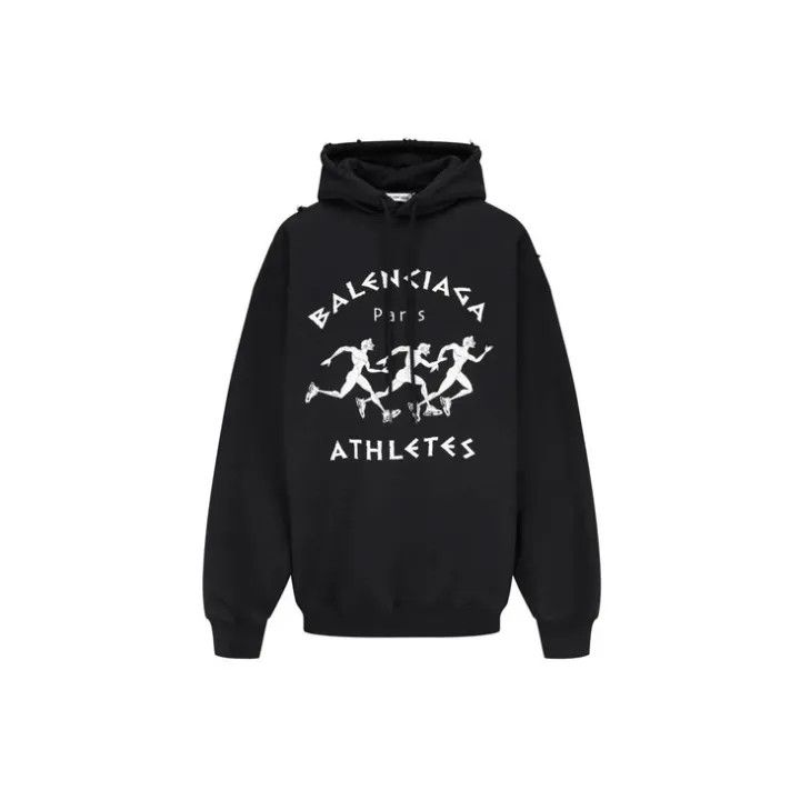 Balenciaga Balenciaga Black Athletic Printed Hoodie 0079 Size XS / US 0-2 / IT 36-38 - 2 Thumbnail