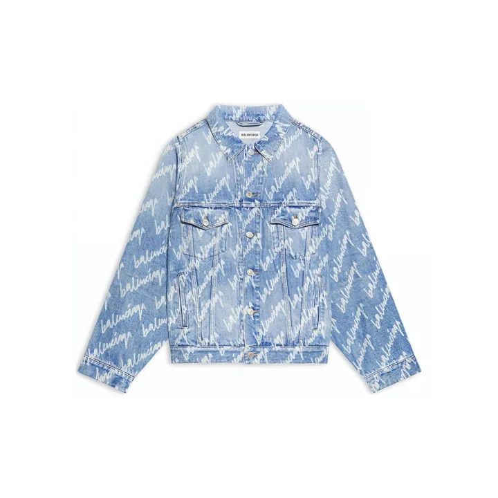 Balenciaga Balenciaga Denim Jacket with Logo Print 0079 Size M / US 6-8 / IT 42-44 - 2 Thumbnail