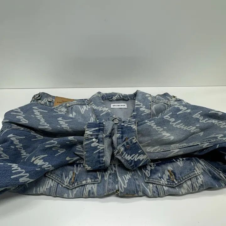 Balenciaga Balenciaga Logo Printed Denim Jacket 0079 Size S / US 4 / IT 40 - 10 Thumbnail