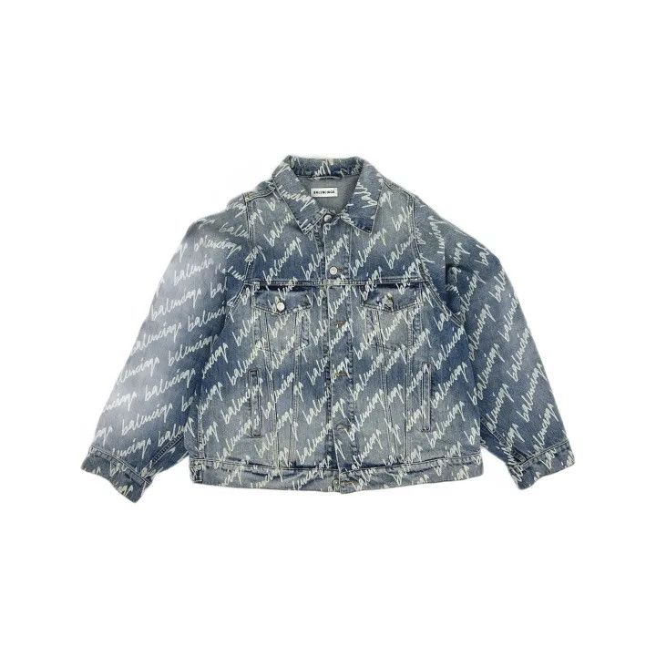 Balenciaga Balenciaga Logo Printed Denim Jacket 0079 Size S / US 4 / IT 40 - 2 Thumbnail