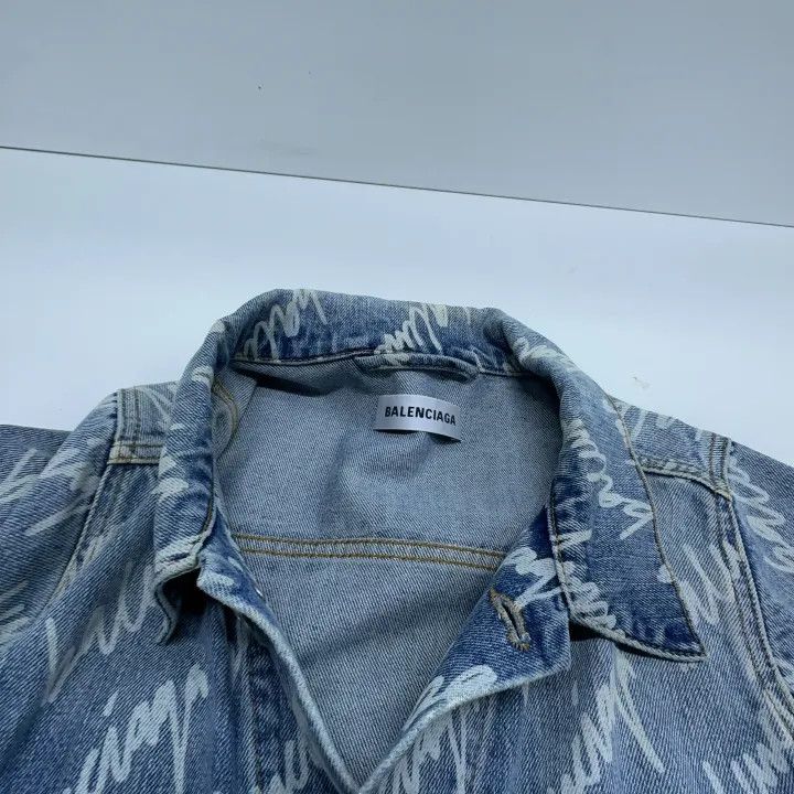 Balenciaga Balenciaga Logo Printed Denim Jacket 0079 Size S / US 4 / IT 40 - 6 Thumbnail