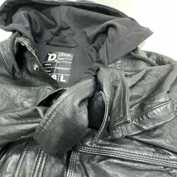 Diesel Diesel Black Hooded Leather Jacket for Men 0079 Size US L / EU 52-54 / 3 - 8 Thumbnail