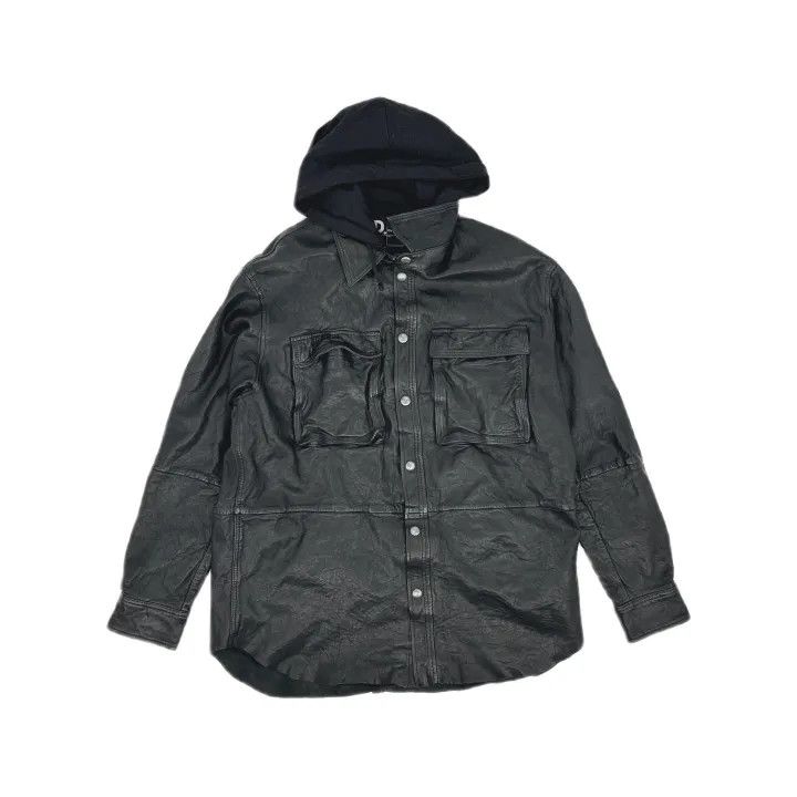 Diesel Diesel Black Hooded Leather Jacket for Men 0079 Size US L / EU 52-54 / 3 - 2 Thumbnail