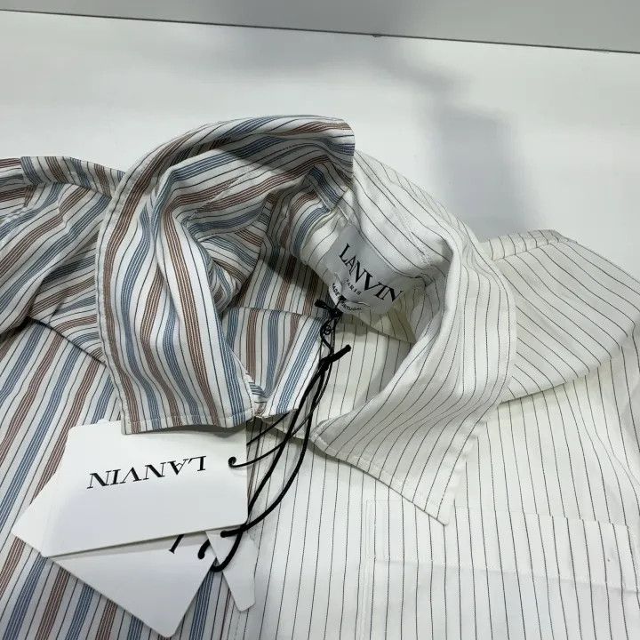 Lanvin Lanvin Asymmetrical Striped Short Sleeve Shirt 0079 Size US S / EU 44-46 / 1 - 8 Thumbnail